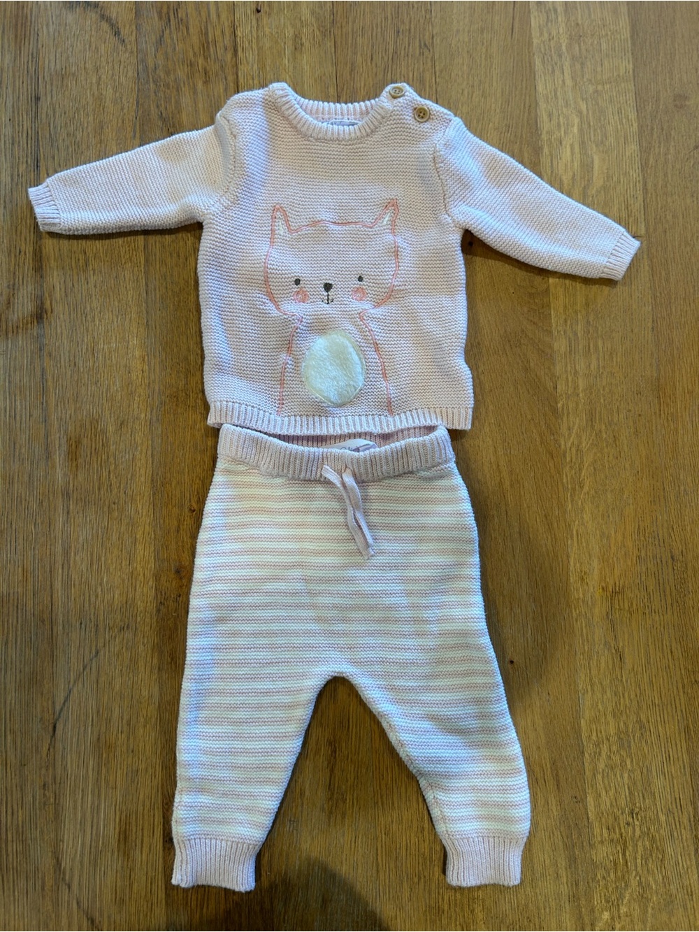 Rene Rofe Light Pink Knit Baby Matching Set with Fox Motif